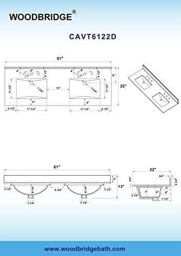 WOODBRIDGE 61" Double Bathroom Vanity Top CAVT6122D-8