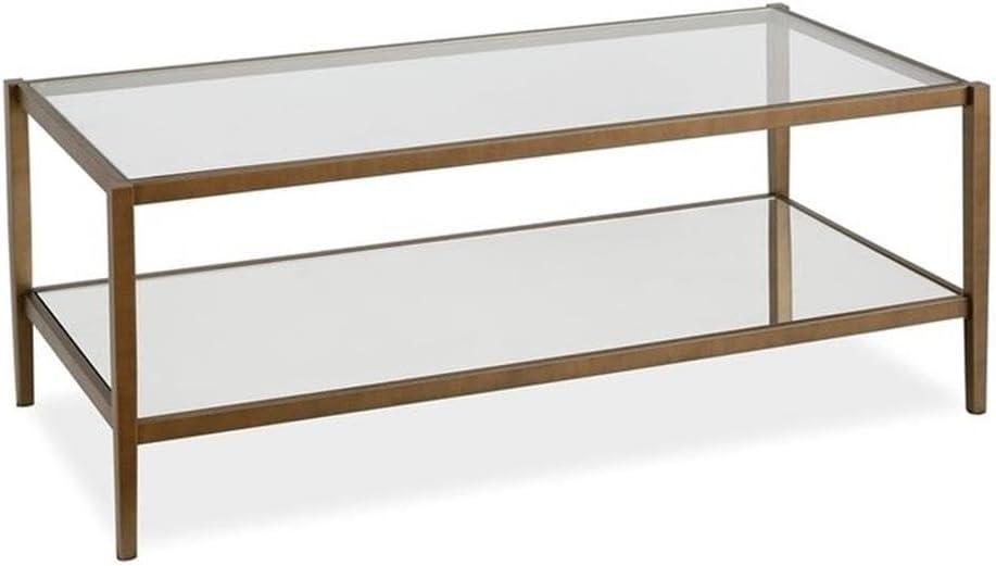 Modern Rectangle Coffee Table in Brass and Gold with Mirrored Shelf - Henn&Hart