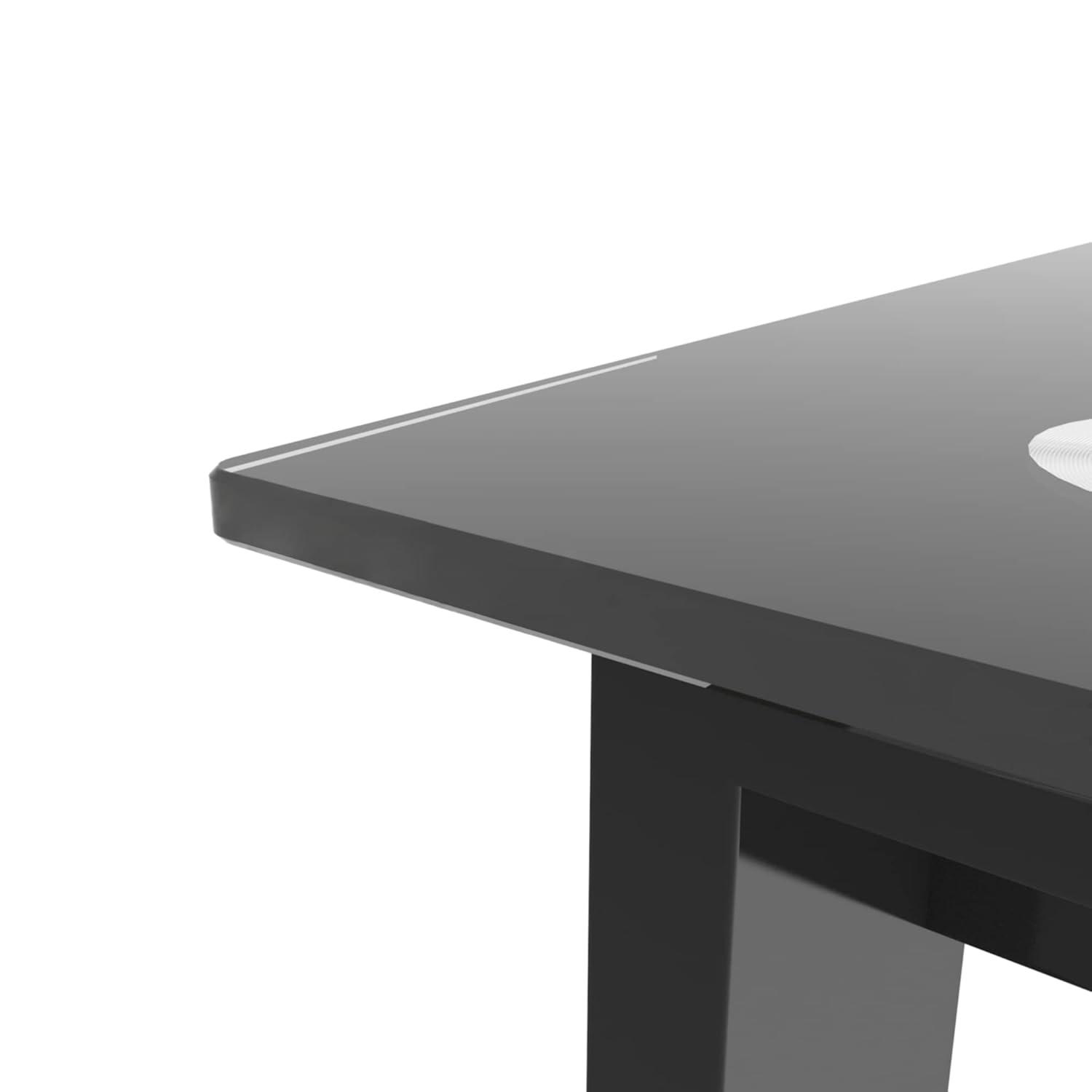 Modern Tempered Glass Black Dining Table - Rectangular Metal Legs for Living Room and Kitchen
