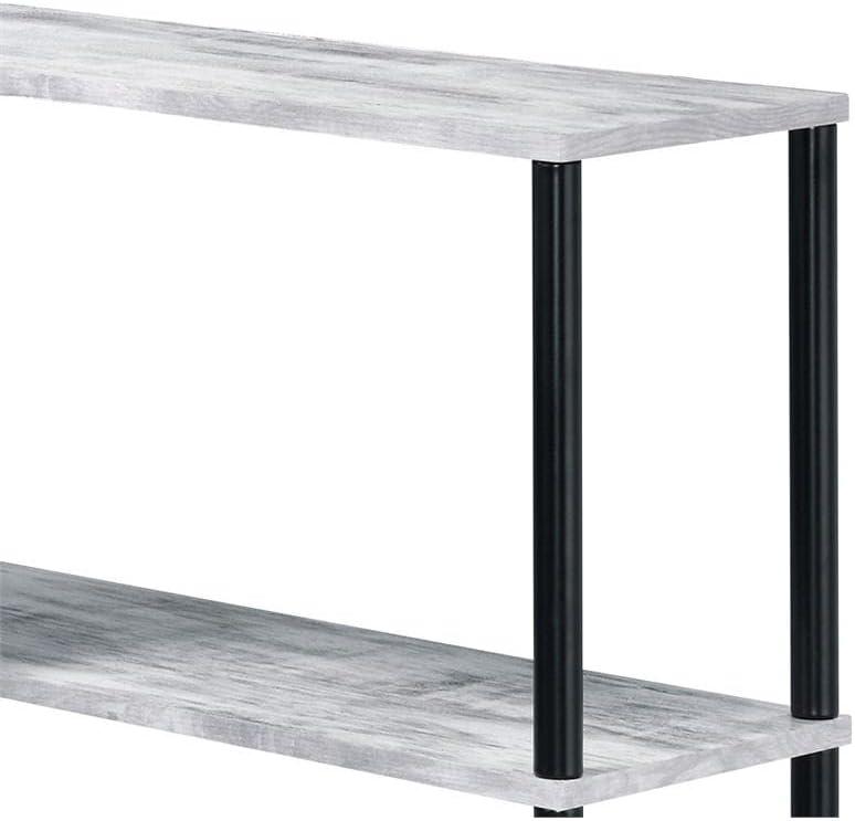 Ievi Writing Desk Weathered White/Black - Acme Furniture: Metal Frame, Open Shelf Storage, Space-Saving Design