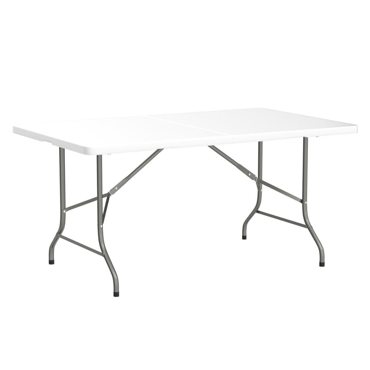 Leumius 6 Foot Folding Table,Fold-in-Half Plastic Table,Indoor Outdoor Picnic Party Dining Camp Tables,White