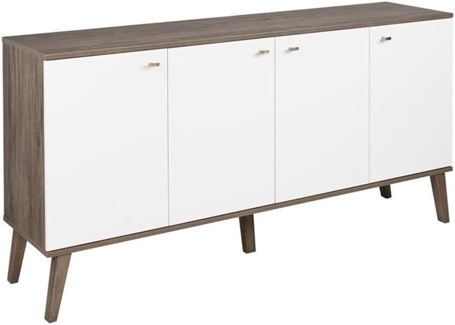 Milo Mid-Century Modern 4 Door Buffet Server Gray/White - Prepac: Laminated Composite Wood, Adjustable Shelves