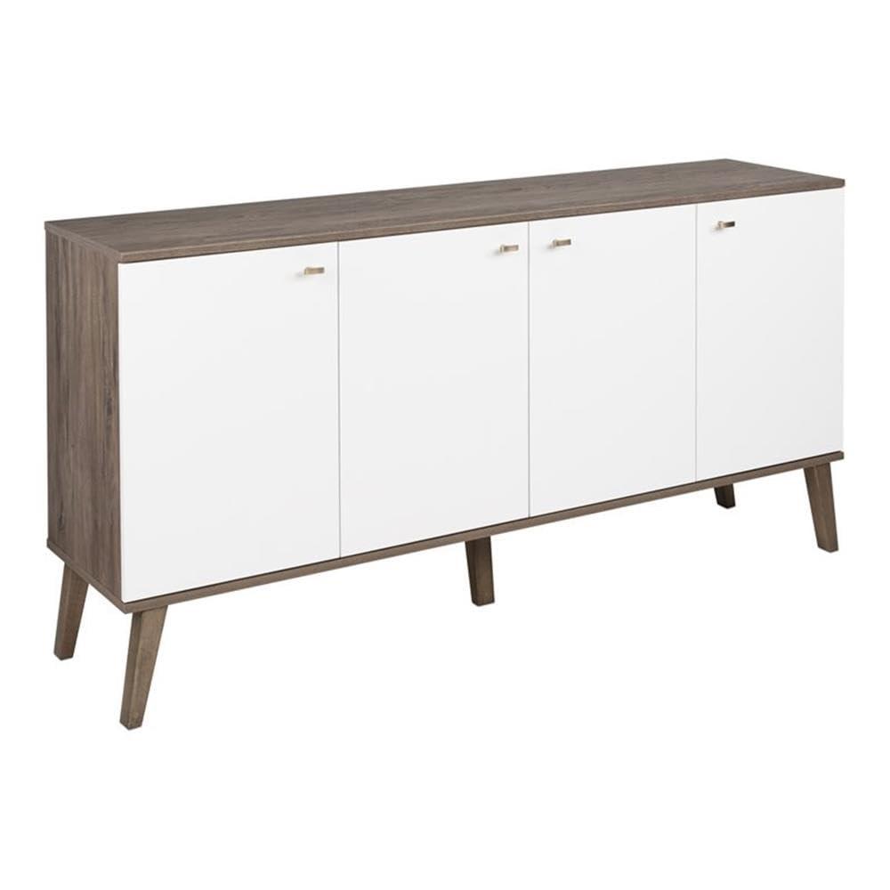Milo Mid-Century Modern 4 Door Buffet Server Gray/White - Prepac: Laminated Composite Wood, Adjustable Shelves
