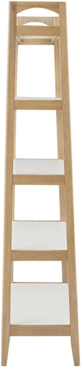 Parker Mid-Century Solid Wood and MDF Ladder Bookcase in Off-White/Natural