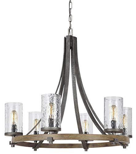 Angelo 6-Light Distressed Oak & Slate Grey Metal Chandelier with Clear Glass Shades