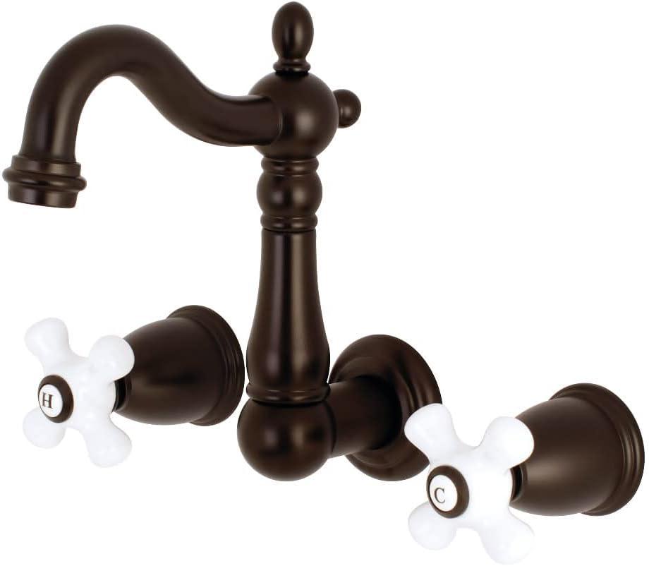 Kingston Brass Heritage Two-Handle 3-Hole Wall Mount Bathroom Faucet