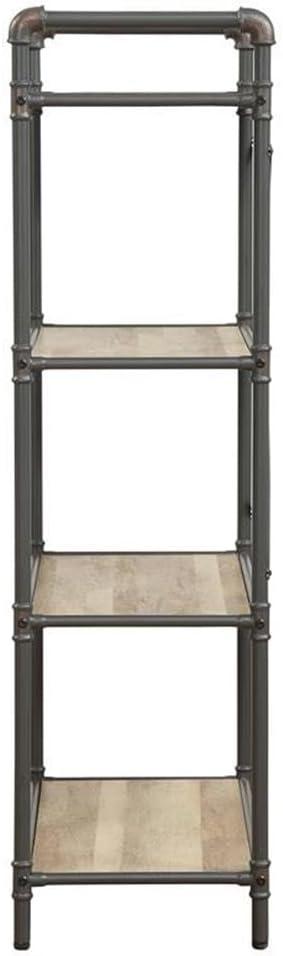 48" Itzel 4 Shelves Bookcase Antique Oak/Sandy Gray - Acme Furniture: Metal Frame, Open Back Design, Home Office Storage