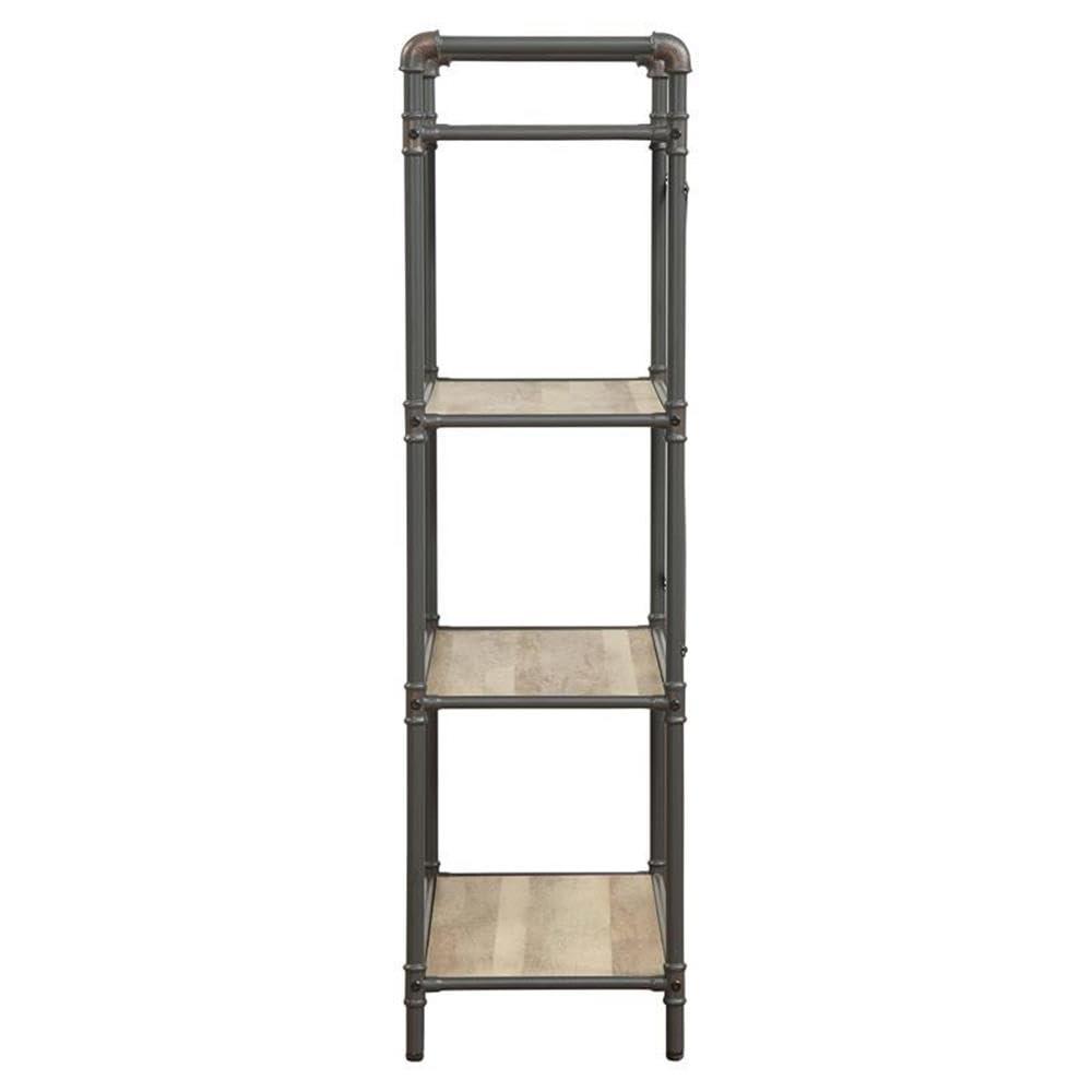 48" Itzel 4 Shelves Bookcase Antique Oak/Sandy Gray - Acme Furniture: Metal Frame, Open Back Design, Home Office Storage