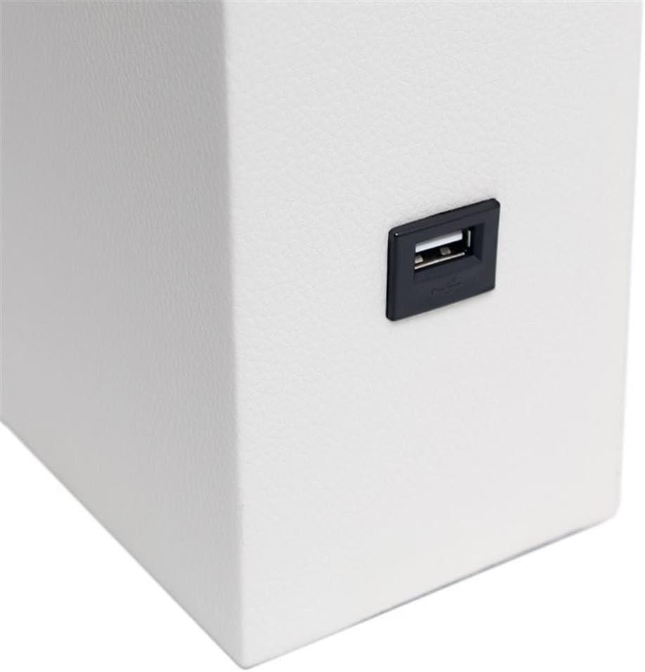 Lalia Home 21" Lexington Leather Base Modern Home Decor Bedside Table Lamp with USB Charging Port White : Fabric Shade