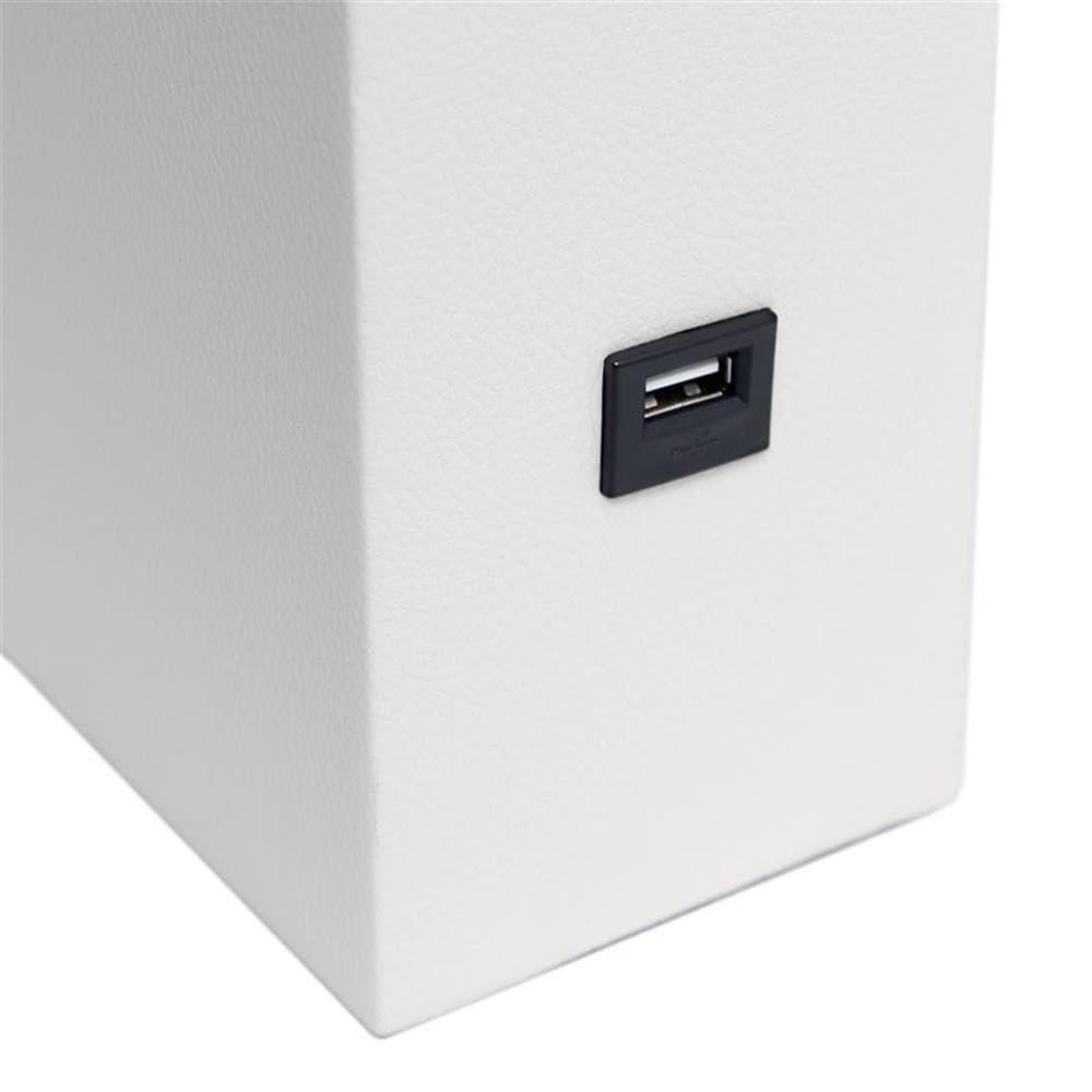 Lalia Home 21" Lexington Leather Base Modern Home Decor Bedside Table Lamp with USB Charging Port White : Fabric Shade