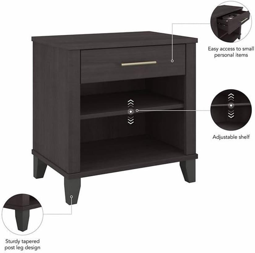 Storm Gray 24" Modern Nightstand with Drawer and Shelves