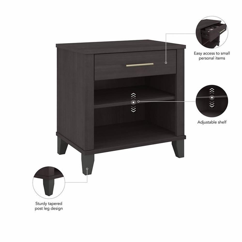 Storm Gray 24" Modern Nightstand with Drawer and Shelves