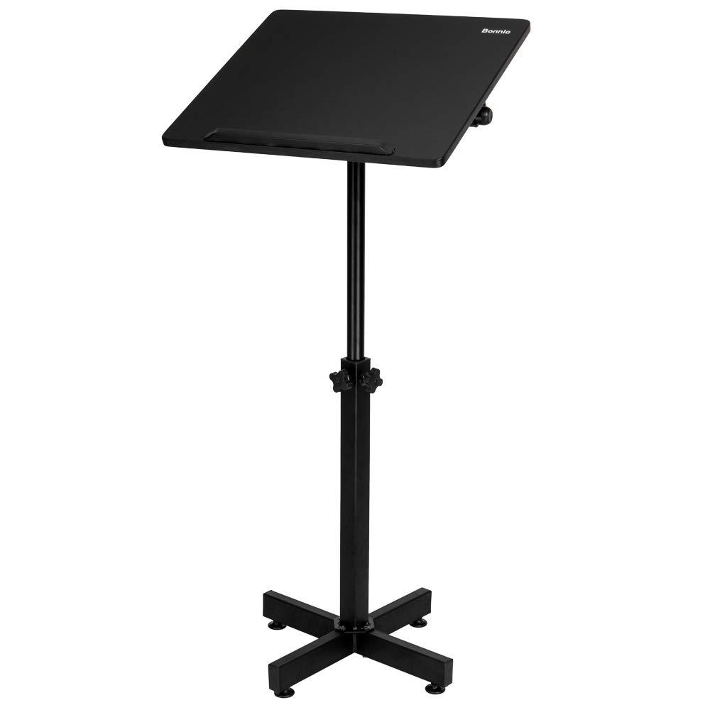 Bonnlo Classic Lectern Podium Stand, Height Adjustable Mobile Podium, Multi-Purpose Tabletop for Speech, Lecture, Church, Reading or Laptop Desk with Edge Stopper, Black