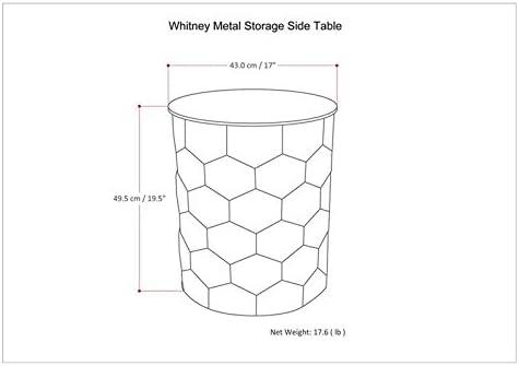 Simpli Home Whitney 17"W Metal Industrial End Table with Storage and Honeycomb Design, Assembled