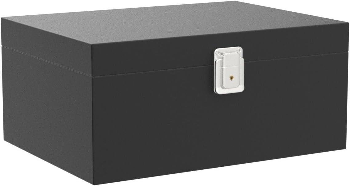 Black Wooden Storage Box with Hinged Lid and Locking Key- Large Keepsake Box with Lock - Wood Chest with Matte Finish - Store Jewelry Keepsakes Photos Gift Boxes (Black)