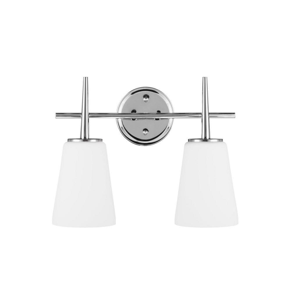 Driscoll 15.5 in. 2-Light Contemporary Modern Chrome Wall Bathroom Vanity Light with Etched White Glass Shades