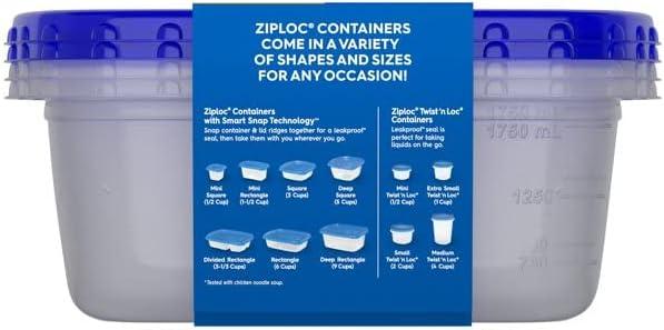 Ziploc® Brand, Food Storage Containers with Lids, Smart Snap Technology, Large Rectangle, 2 ct