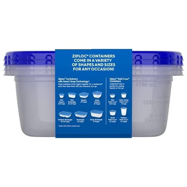 Ziploc® Brand, Food Storage Containers with Lids, Smart Snap Technology, Large Rectangle, 2 ct