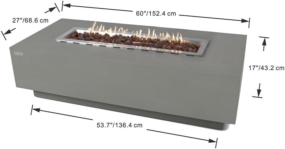 Granville 60" x 27" Rectangle Concrete Outdoor Fire Pit Table-by Elementi