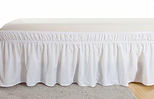 Pleated Three Sides Fabrics Wrap Around Style Egyptian Cotton Elastic 17 inch Drop Dust Bed Skirt for Twin/Full,Queen,King Size Beds(Queen, White)
