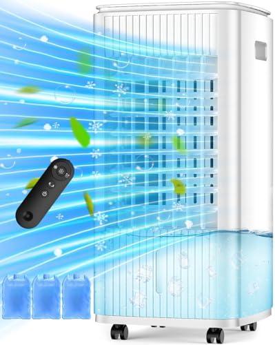 BALKO 25-INCH Evaporative Air Cooler, Swamp Cooler Air Conditioner w/Double Tanks, Smart Timer, 3 Ice Packs, 60W Windowless Air Conditioner, 70° Oscillation,3-Speed Portable Air Conditioners for Room