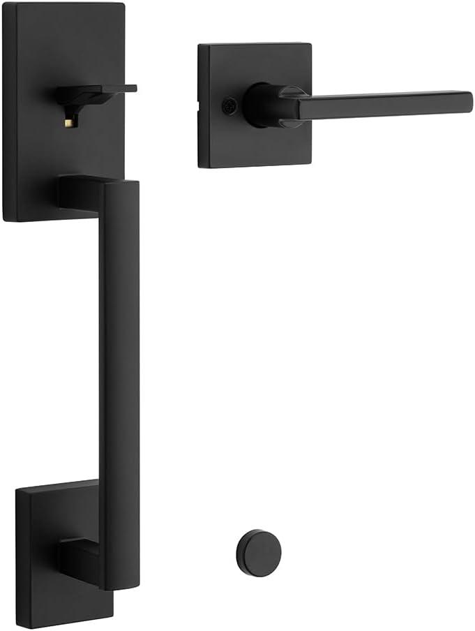 Matte Black Modern Entry Door Handleset with Lever