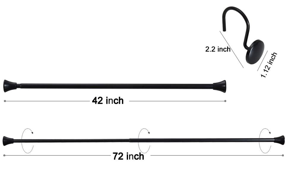 2.5'' Straight Tension Shower Curtain Rod & Hook Set