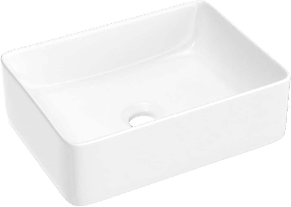 J-FAMILY 14.5'' x 10.6'' Bathroom Small Vessel Sink Above Counter White Porcelain Ceramic Sink Bowl Vanity Sink Lavatory Rectangular Wash Hand Basin