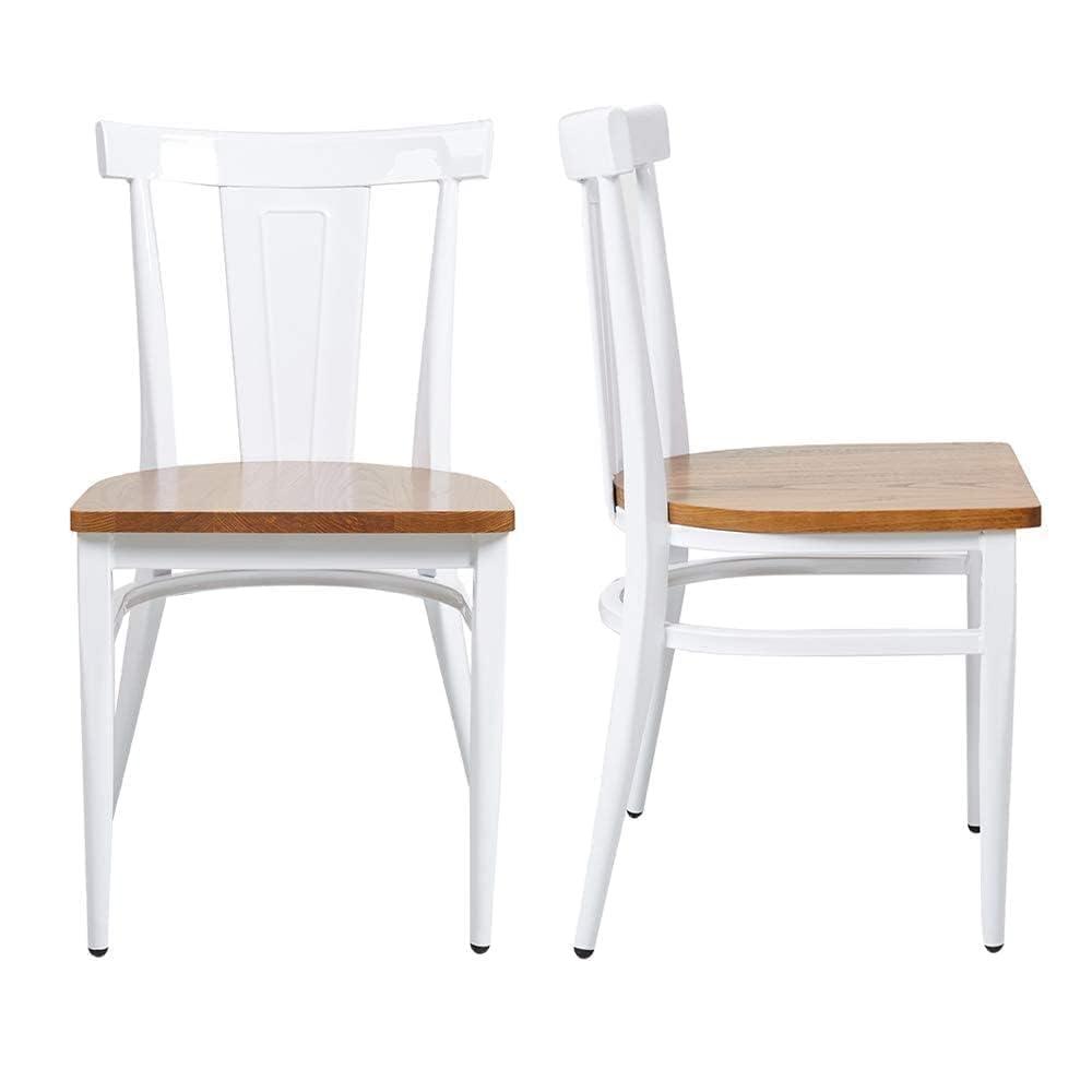 KARMAS PRODUCT Modern White Armless Dining Chairs Set of 2 --Heavy Duty Wood Seat and Iron Frame Kitchen Side Chairs for Restaurant Cafe Bistro,Ergonomic Design,Comb Back
