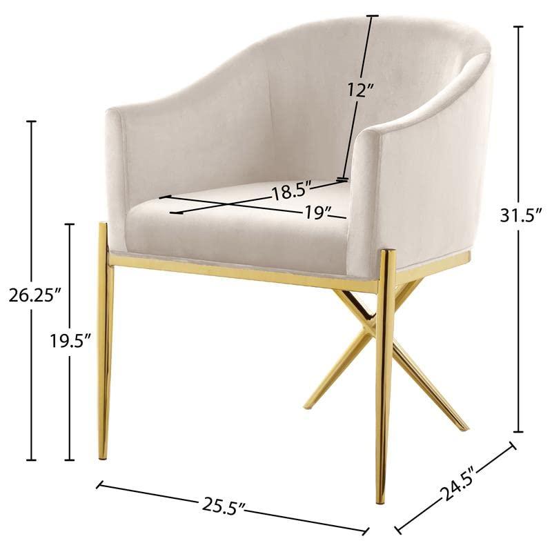 Elegant Cream Velvet Upholstered Arm Chair with Gold Metal Legs