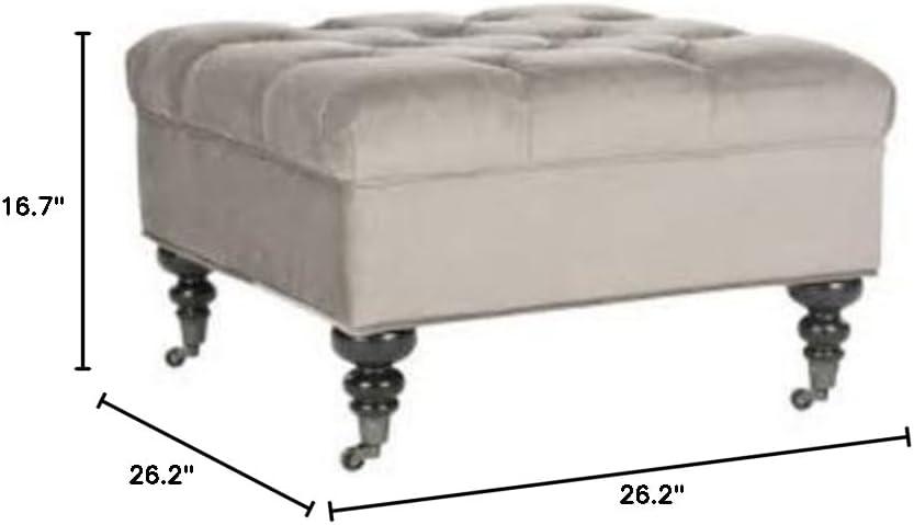 SAFAVIEH Angeline Modern Glam Tufted Ottoman w/ Casters, Mushroom Taupe