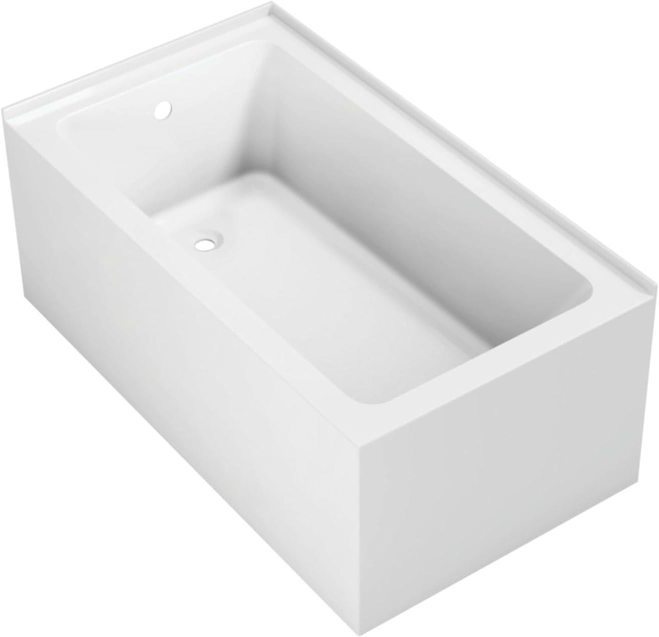 Kingston Brass Aqua Eden 54-Inch Acrylic Rectangular 2-Wall Corner Alcove Tub, Hand Drain