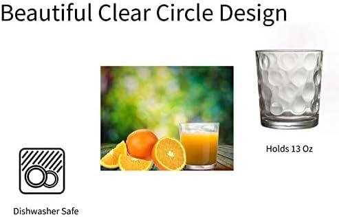 Palais Glassware Cercle Collection; High Quality Clear Glass Set with Circle Design (Set of 4 - 13 Oz DOF, Clear)