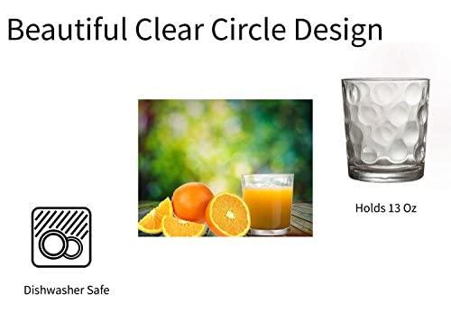 Palais Glassware Cercle Collection; High Quality Clear Glass Set with Circle Design (Set of 4 - 13 Oz DOF, Clear)