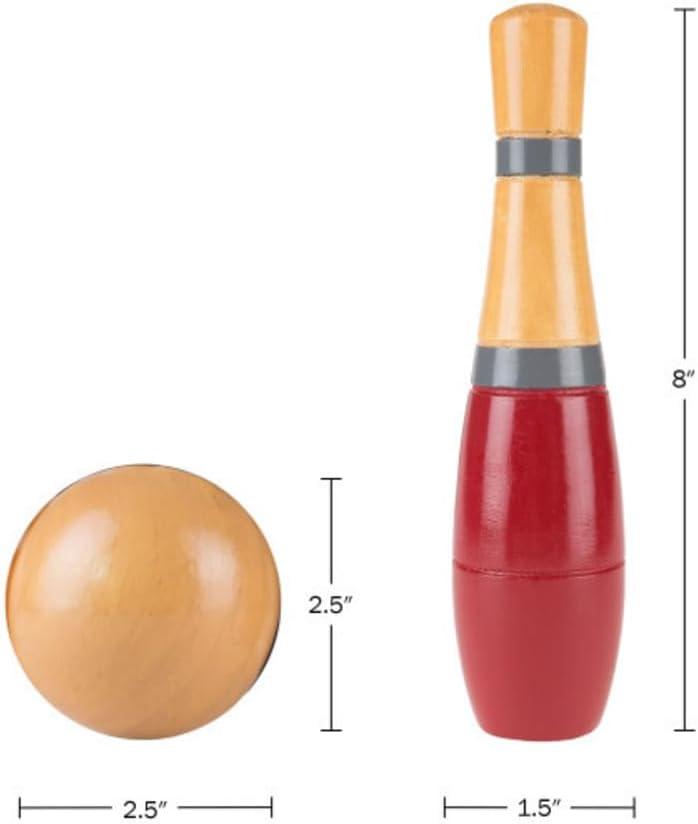 Red and Natural Wooden Lawn Bowling Set with Carry Bag