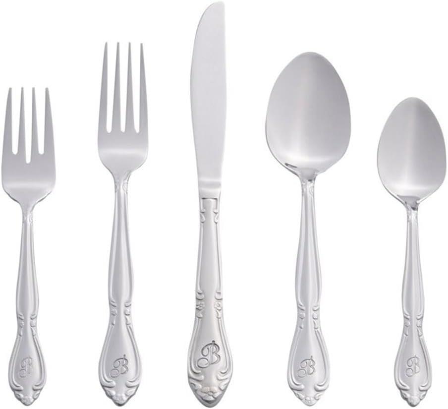 RiverRidge Home RiverRidge Rose Flatware 46-Piece Monogrammed Stainless Steel Silverware Set for 8