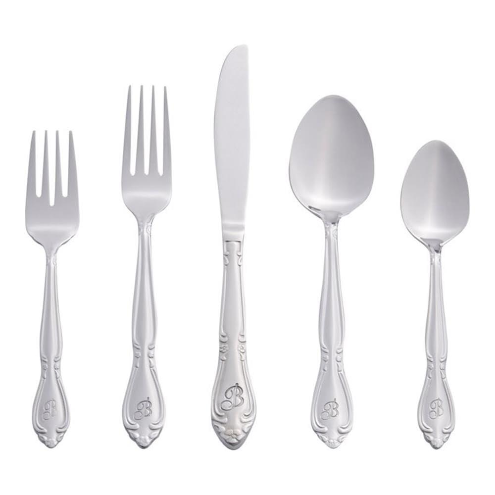 RiverRidge Home RiverRidge Rose Flatware 46-Piece Monogrammed Stainless Steel Silverware Set for 8