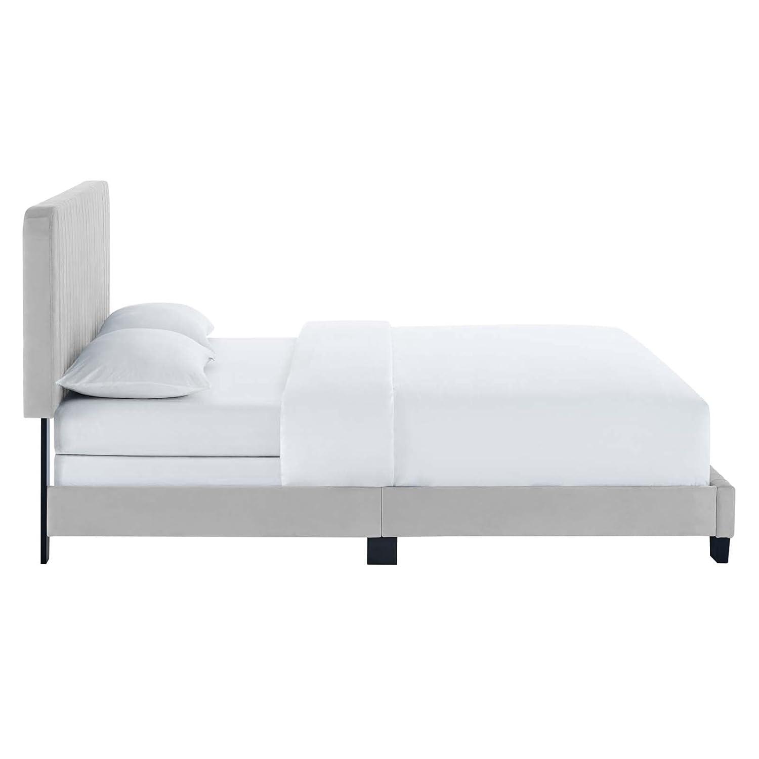 Modway Celine Channel Tufted Performance Velvet King Bed in Light Gray