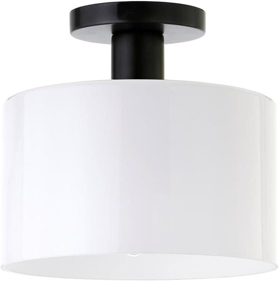 Evelyn&Zoe 10" Matte Black Metal/Glass Semi Flush Mount