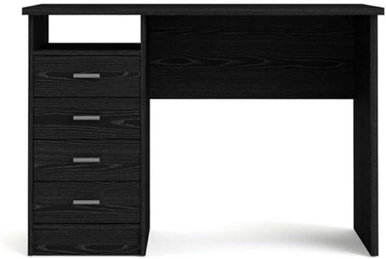 Tvilum Warner 4 Drawer Office Desk with 1 Shelf for Adults, Black Woodgrain