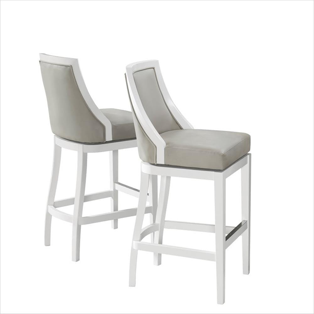 Alaterre Ellie Upholstered Swivel Bar Stool Chairs with Padded Seat and Back, Rubberwood Frame with Metal Kick Plate
