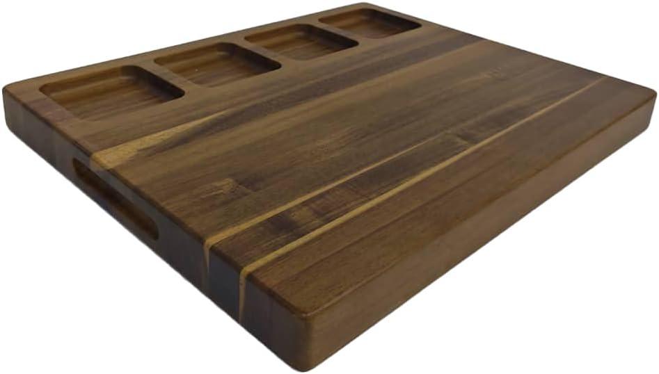 JIG JAG Solid Acasia Wood Butcher Block with Juice Grooves, 19.69" x 15.75" x 1.5"