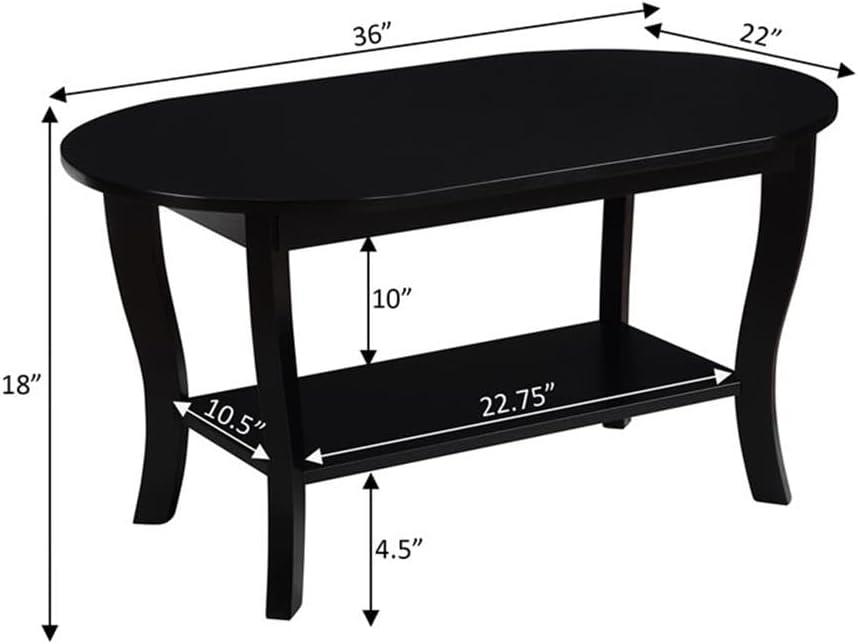 Convenience Concepts Classic Storage Oval Medium Density Fiberboard Coffee Table with Shelf, Black