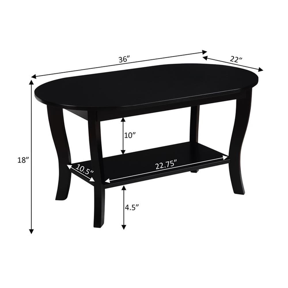 Convenience Concepts Classic Storage Oval Medium Density Fiberboard Coffee Table with Shelf, Black