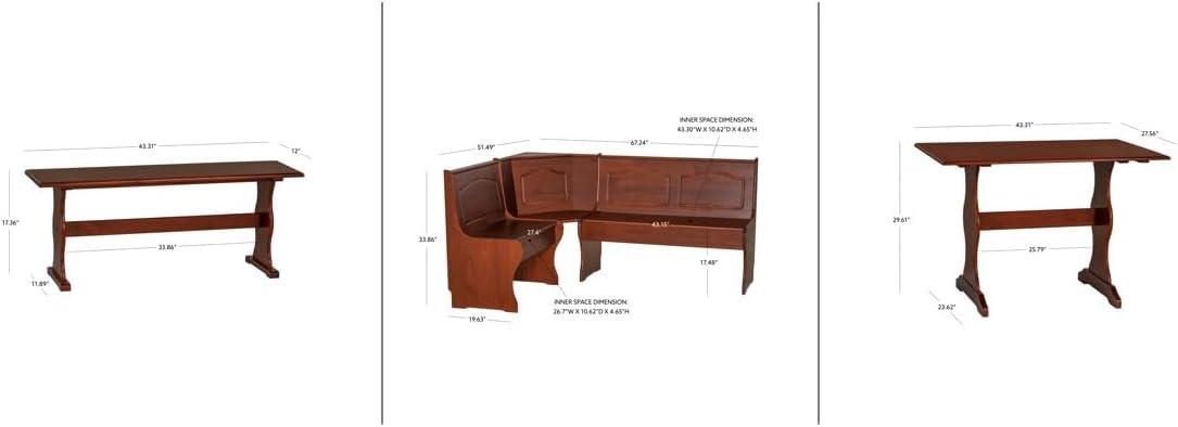 3pc Chelsea Breakfast Corner Nook Dining Table Set Walnut - Linon