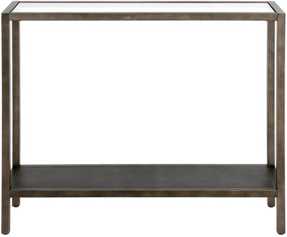 36"Industrial Metal Aged Steel/Console Table with Mesh Metal Shelf - Henn&Hart