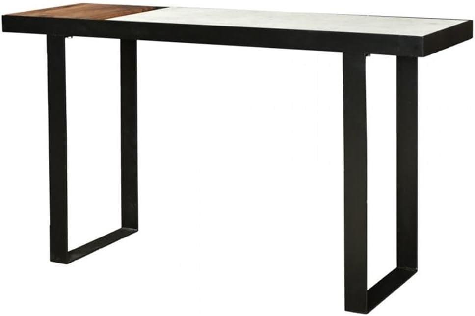 Blox 50'' Black Iron Frame Console Table with Marble and Acacia Wood