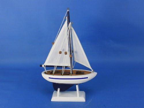 Blue and White Wooden Nautical Sailboat Figurine, 9"