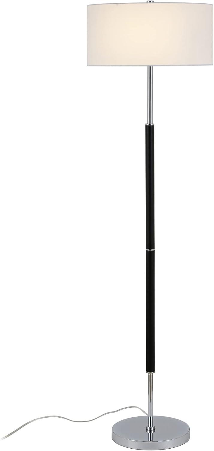 Evelyn&Zoe Simone 2-Light Floor Lamp with Fabric Shade, Cool Gray/Polished Nickel/White