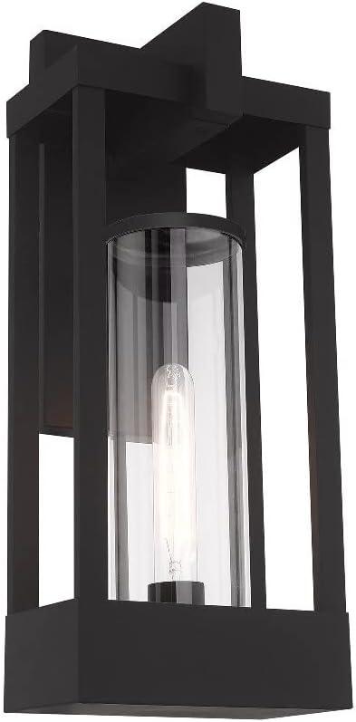 Black Solid Brass Outdoor Wall Lantern with Clear Glass Shade